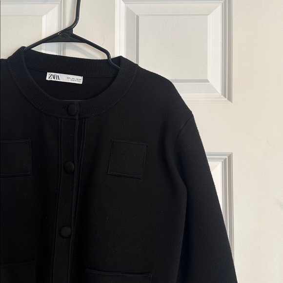 NWOT Zara Plain Knit Shoulder Pad Cardigan Jacket in Black size L - Picture 5 of 13